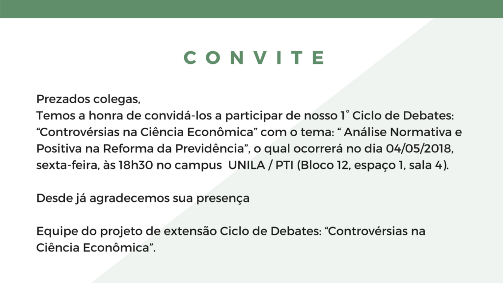 Convite para o primeiro ciclo de 2018